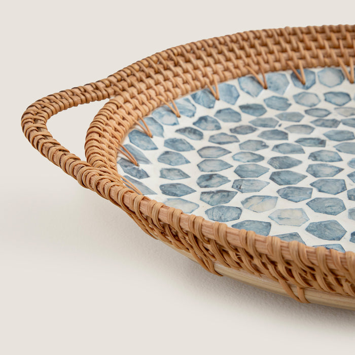 Hanoi Capiz Decorative Bowl 16 inch White / Light Blue