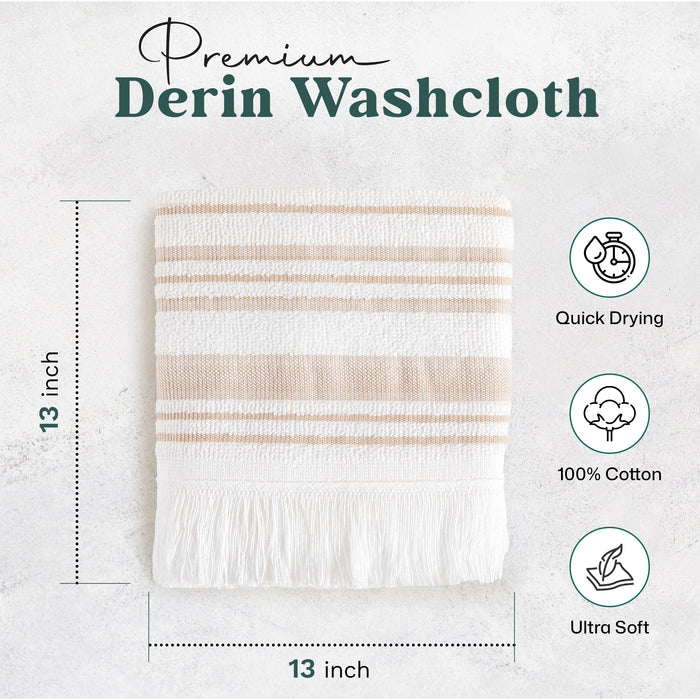 Derin Bundle 2 Pack of Washcloth and Hand Towel White / Beige