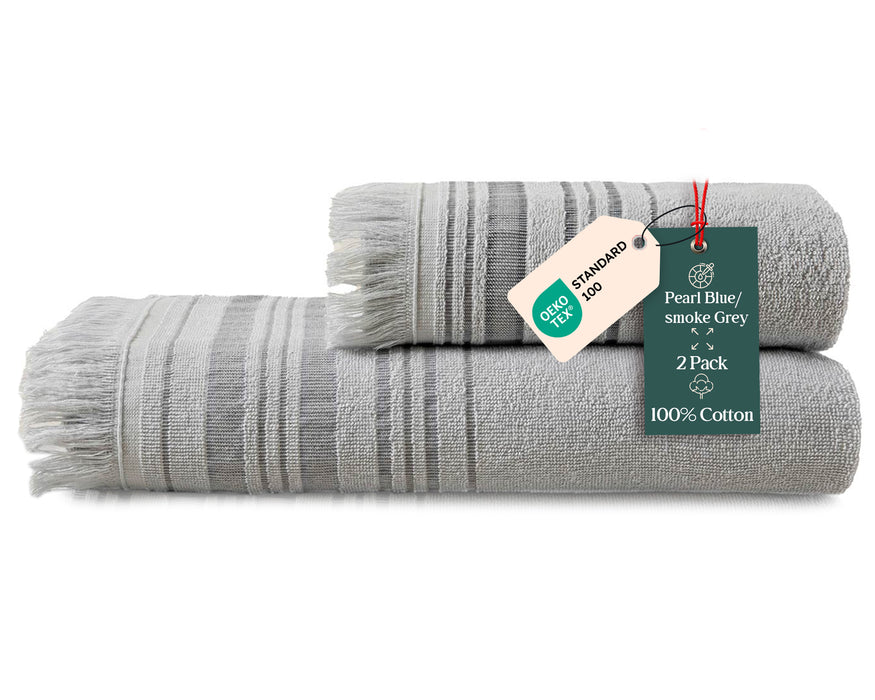Derin Bundle 2 Pack of Washcloth and Hand Towel Blue / Smoke Grey
