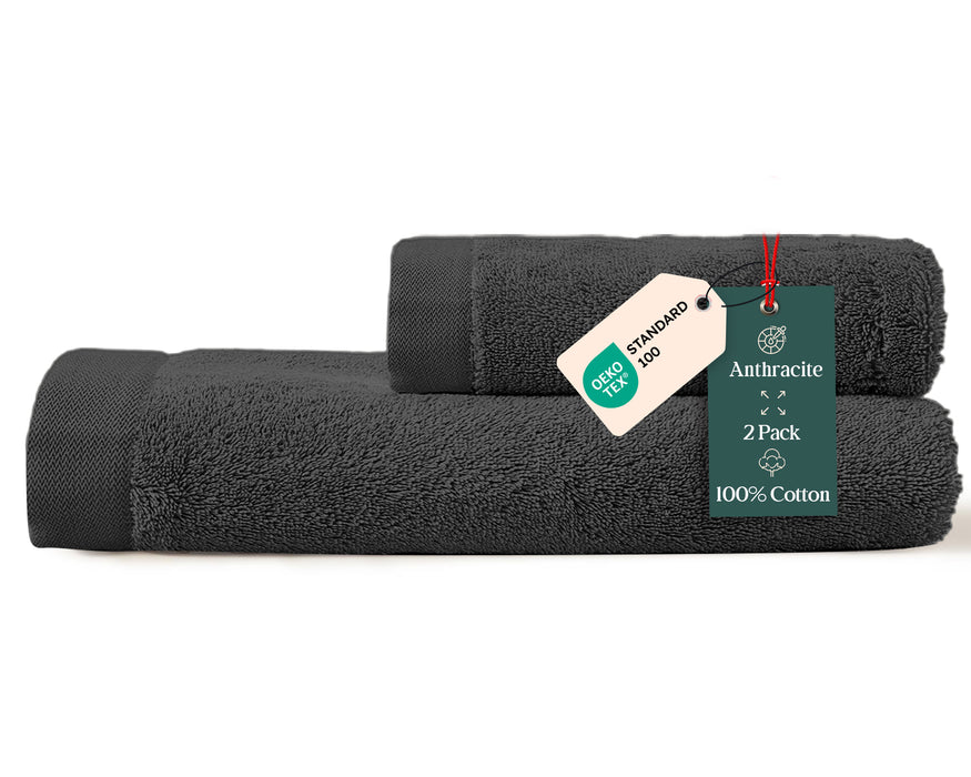 Solid Bundle 2 Pack of Washcloth and Face Towel Anthracite