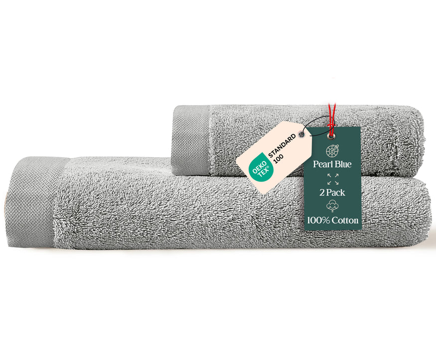 Solid Bundle 2 Pack of Washcloth and Face Towel Pearl Blue
