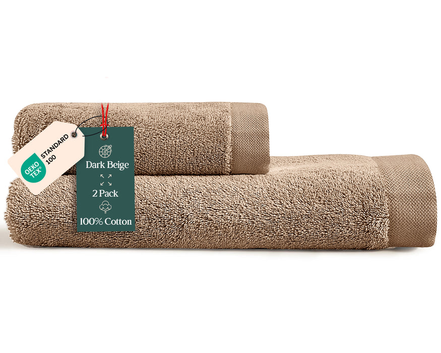 Solid Bundle 2 Pack of Washcloth and Face Towel Dark Beige