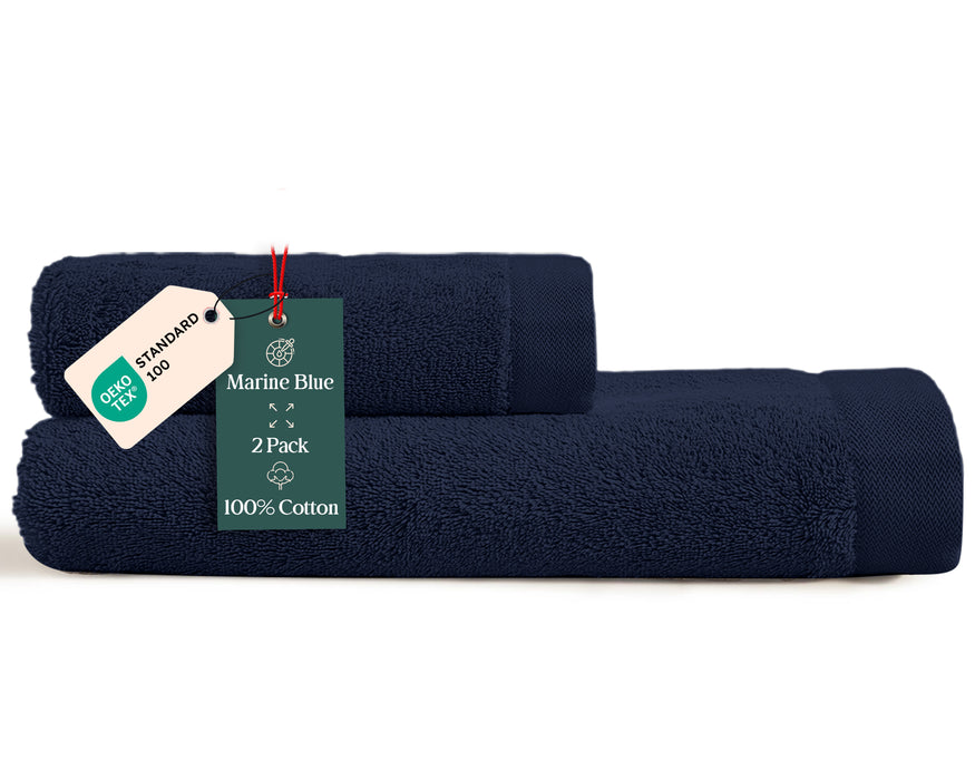 Solid Bundle 2 Pack of Washcloth and Face Towel Marine Blue