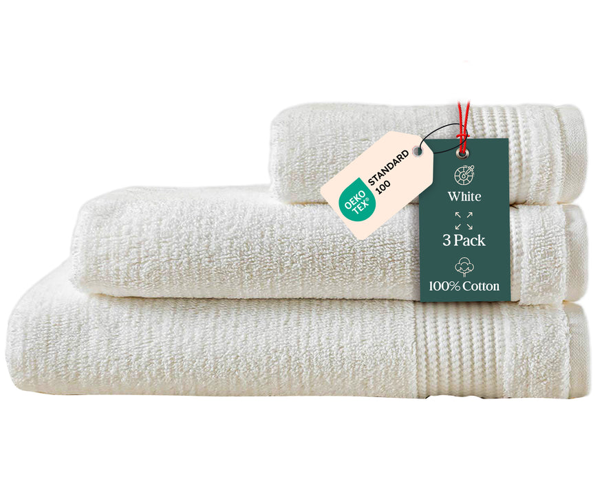 Eva Bundle 3 Pack of Washcloth, Bath and Hand Towels White