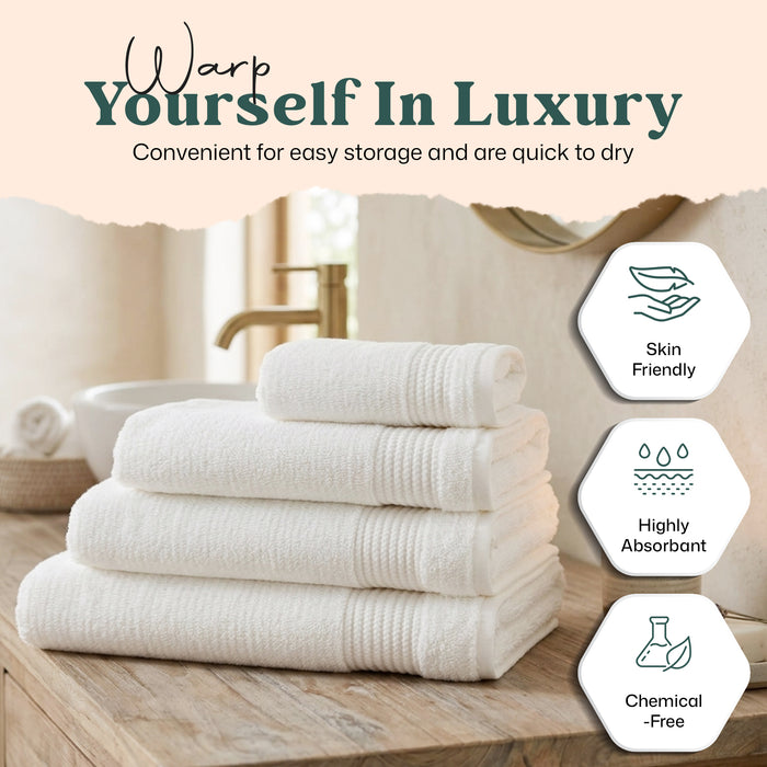 Eva Bundle 3 Pack of Washcloth, Bath and Hand Towels White