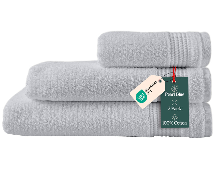 Eva Bundle 3 Pack of Washcloth, Bath and Hand Towels Pearl Blue