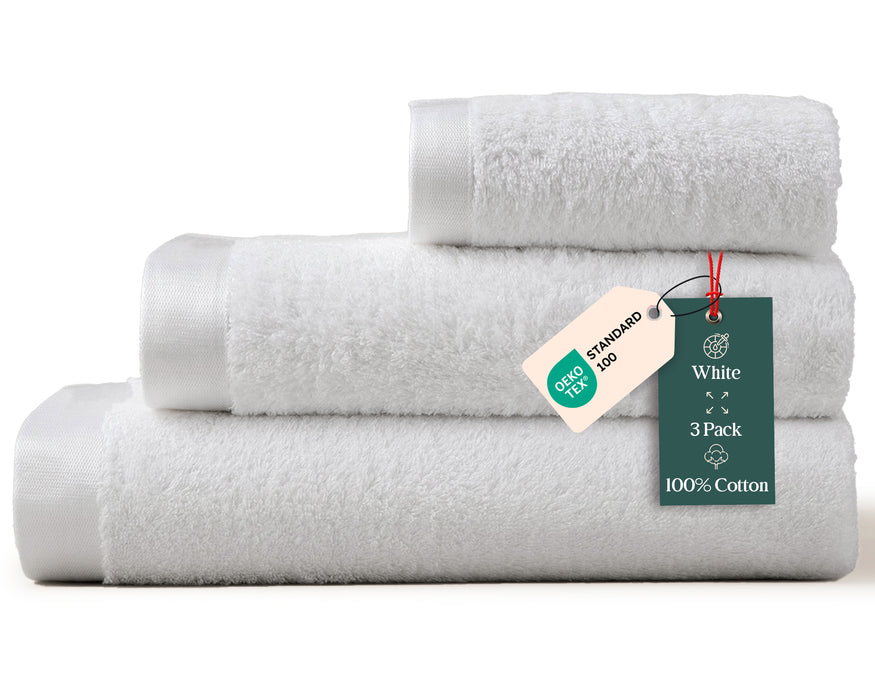 Floss Bundle 3 Pack of Washcloth, Bath and Hand Towels White