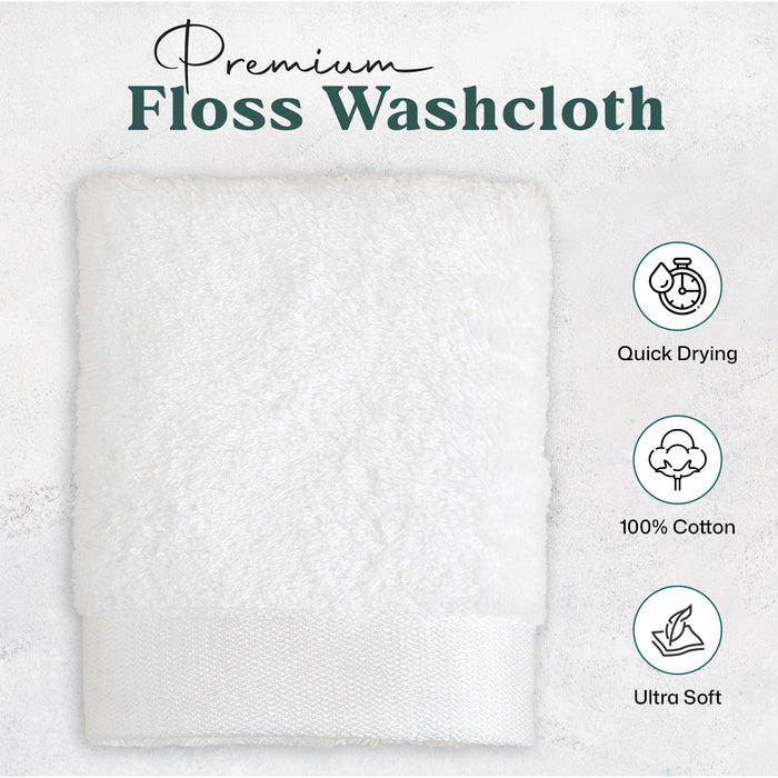 Floss Bundle 3 Pack of Washcloth, Bath and Hand Towels White
