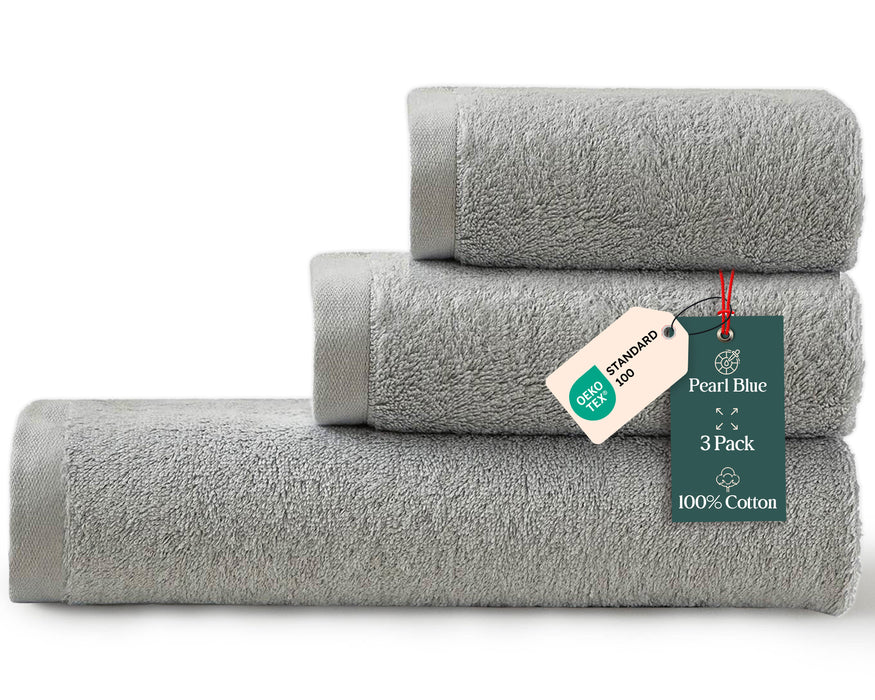 Solid Bundle 3 Pack of Washcloth, Bath and Hand Towels Pearl Blue