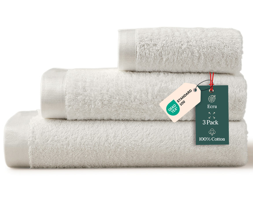 Floss Bundle 3 Pack of Washcloth, Bath Sheet and Bath Towel Ecru