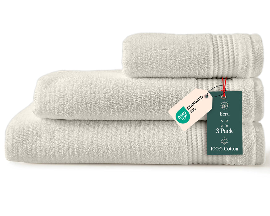 Eva Bundle 3 Pack of Washcloth, Bath Sheet and Face Towel Ecru