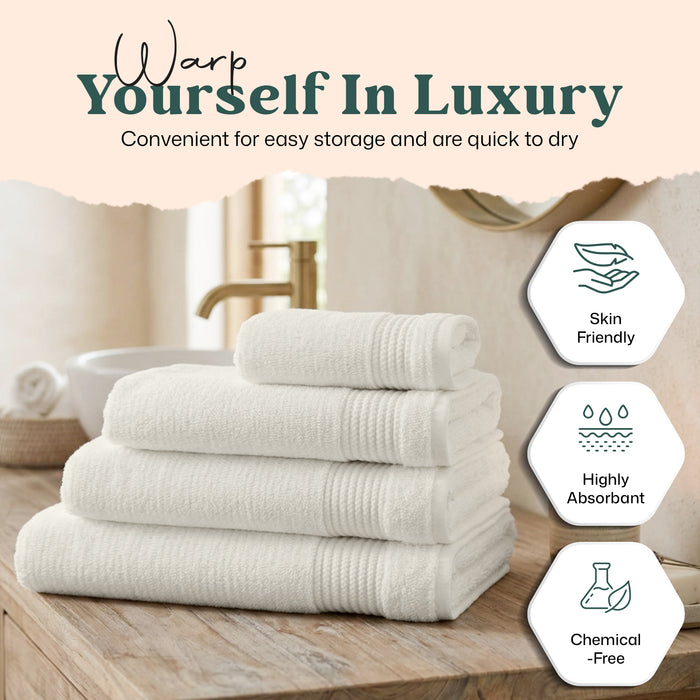 Eva Bundle 3 Pack of Washcloth, Bath Sheet and Face Towel Ecru