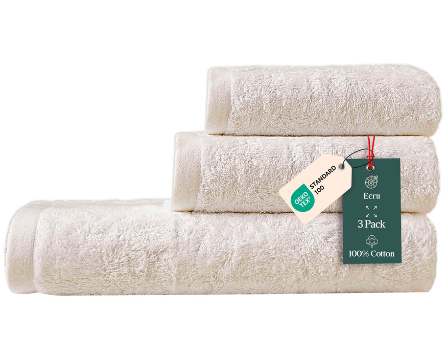 Solid Bundle 3 Pack of Washcloth, Bath Sheet and Face Towel Ecru