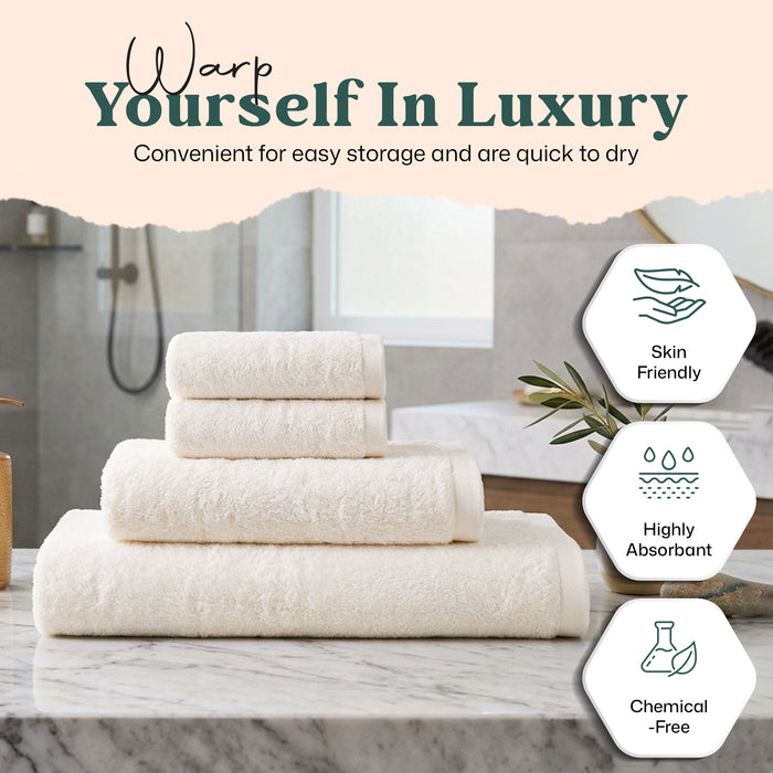 Solid Bundle 3 Pack of Washcloth, Bath Sheet and Face Towel Ecru