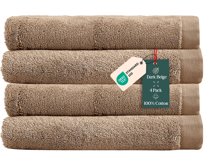 Solid Bundle 4 Pack of Face Towels Dark Beige
