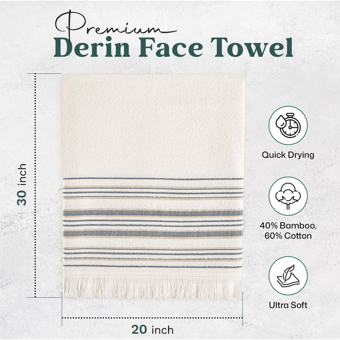 Derin Hand Towel 20x30 inch Ecru / Marine Blue