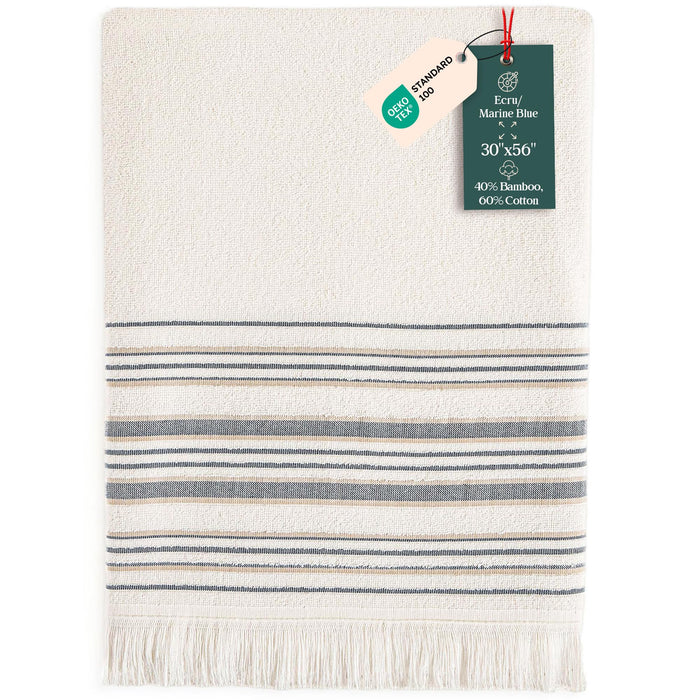 Derin Bath Towel 30x56 inch Ecru / Marine Blue