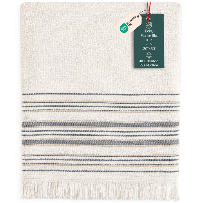 Derin Hand Towel 20x30 inch Ecru / Marine Blue