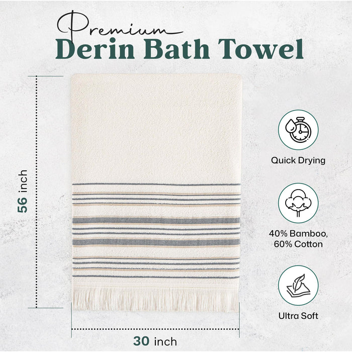Derin Bath Towel 30x56 inch Ecru / Marine Blue