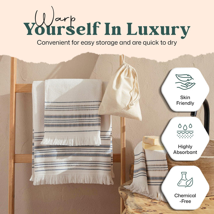 Derin Bath Towel 30x56 inch Ecru / Marine Blue